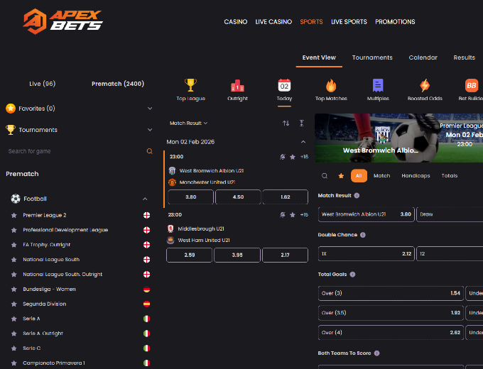 ApexBets Sport Page Bet and Win