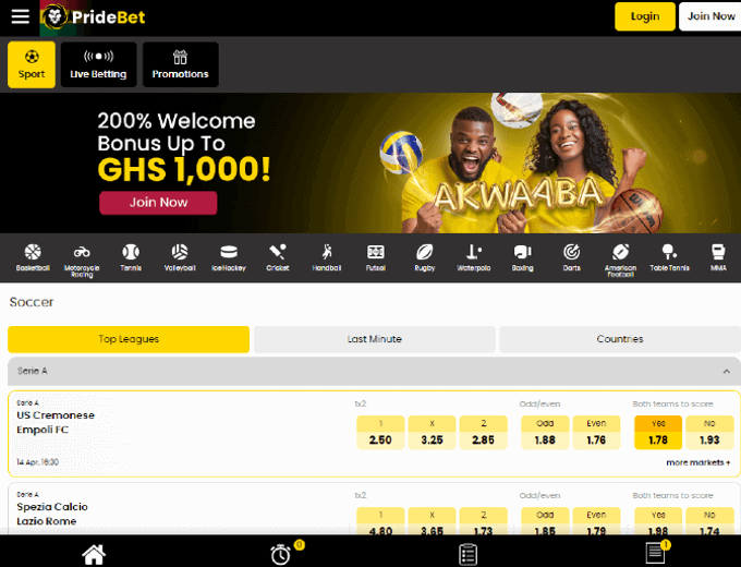 PrideBet Ghana Review Bet and Win