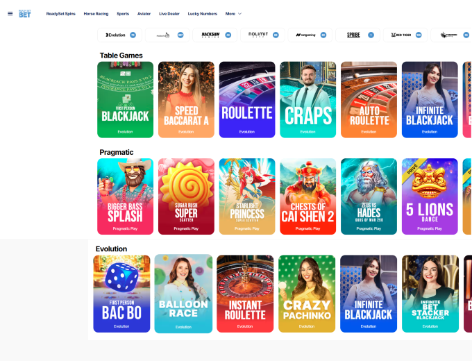 ReadySetBet Games Page Bet and Win