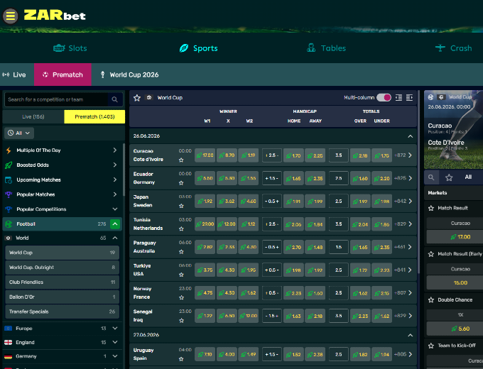 ZARbet Sports Page New Bet and Win 
