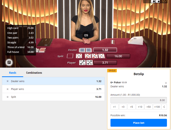 Betgames 6 Plus Poker betting options
