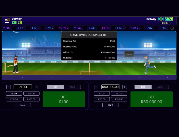 betway Catch Game Limits bet and win