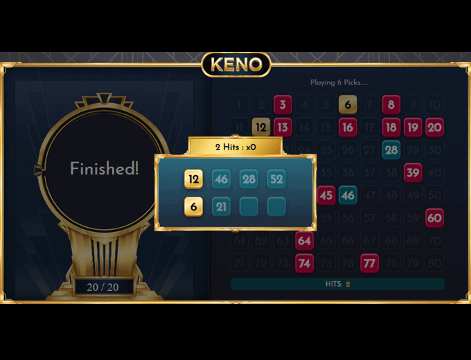 GoldenRace online Keno game result